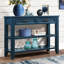 Console de 42 po avec tiroirs et tablettes bleu marine, style Mid-Century-2062149531