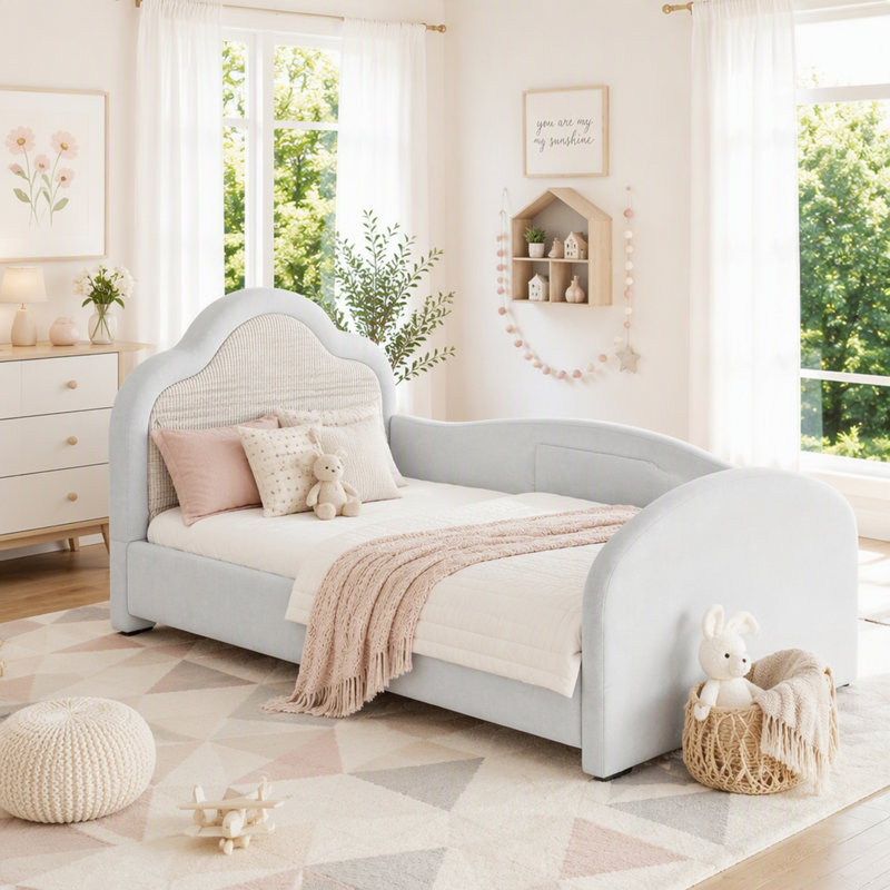 Upholstered Bed, Lit simple, Rose