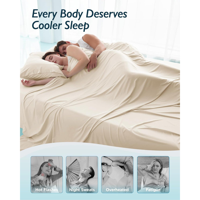 Breescape Cooling Sheet Set For Hot Sleepers And Night Sweats, Ecru, Queen Coverlet + 3 Additional Pieces