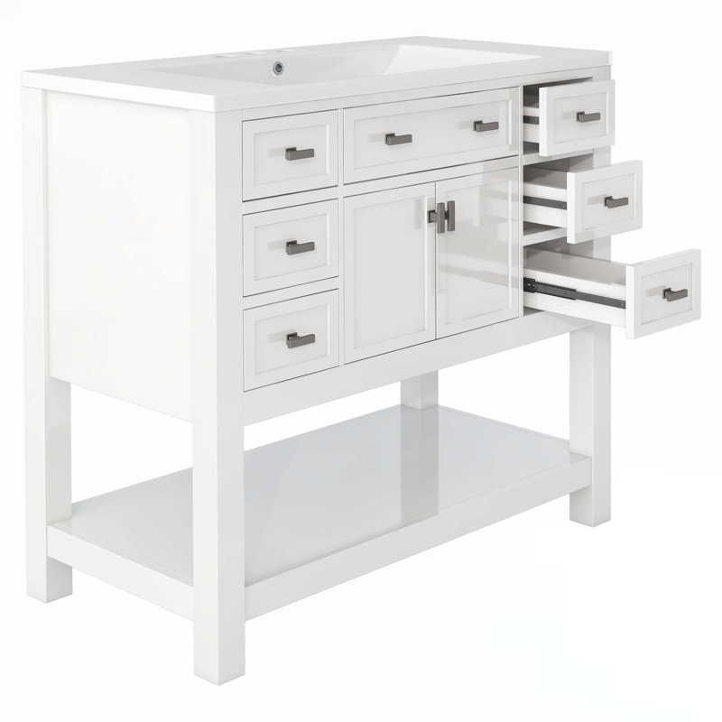 Meuble-lavabo 36 po avec lavabo supérieur et armoire à miroir, Blanc