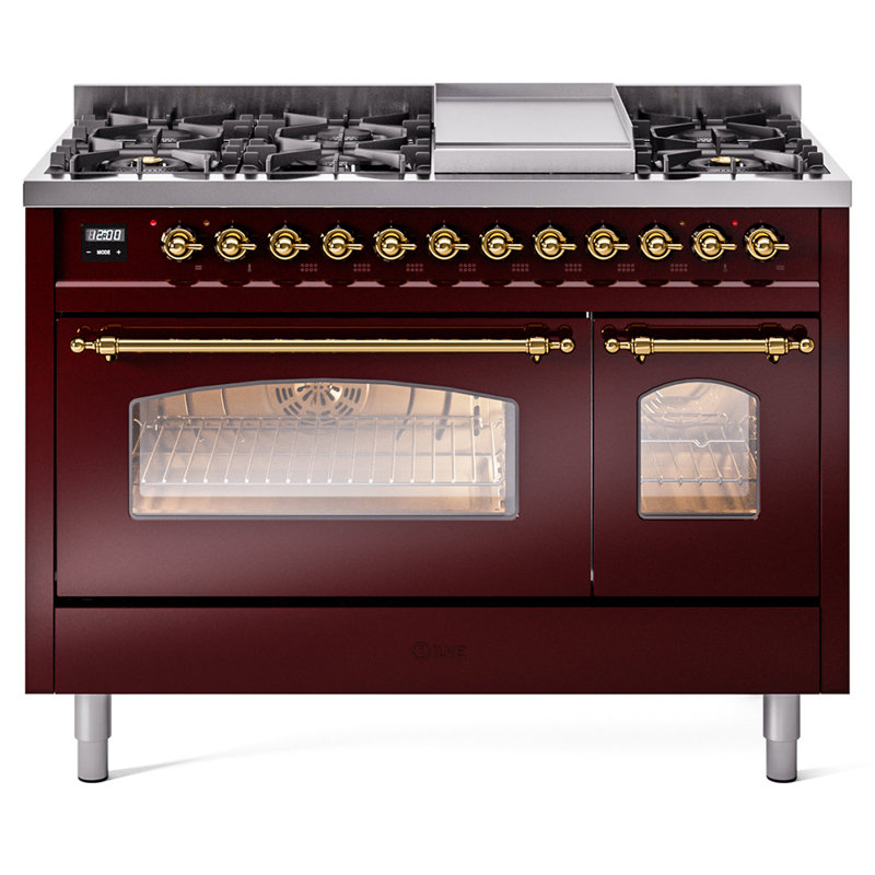 ILVE Nostalgie II 48 Dual Fuel Range , Burgundy/Brass, Natural Gas