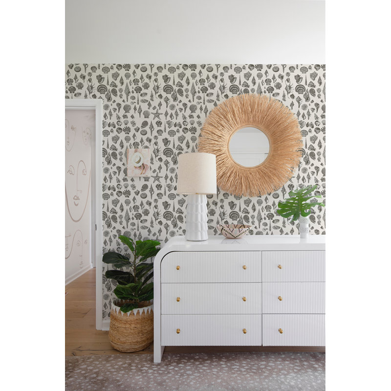 Lowcountry Love Shells Marsh Breeze Wallpaper by Megan Molten, Beige, Peel & Stick
