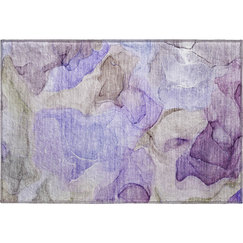 Premium Machine Washable Cerrito AMF504 Purple Rug, Rectangle 1'8" x 2'6"