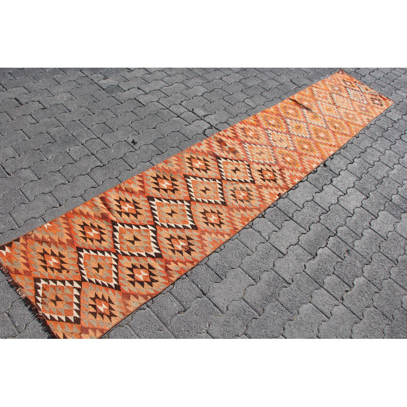 Tapis de couloir rétro rétro Kilim turc - tapis Anatolian authentique en brun terreux