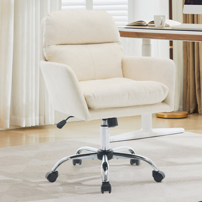 Cuir artificiel, similicuir, base noire, hauteur réglable, convient au bureau, à la chambre à coucher, à la coiffeuse et à d'autres environnements. Une chaise de bureau blanche