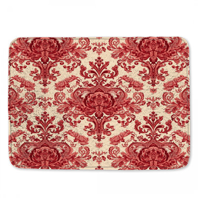 Red Floral Damask Bath Mat