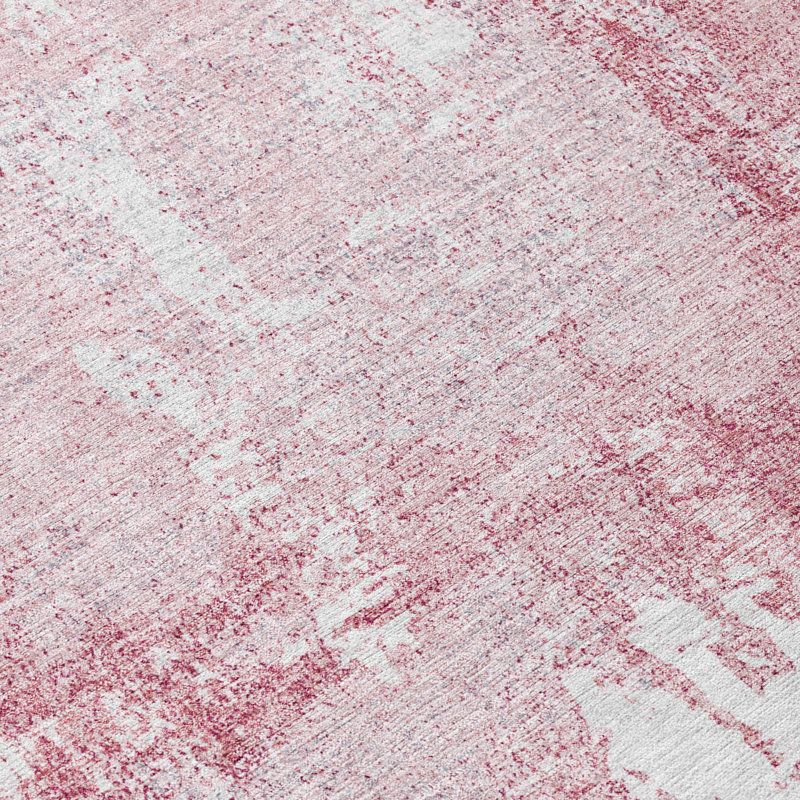 Pink Abstract Rectangular Washable Synthetic Area Rug 46" x 30"