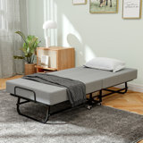 Folding Bed with 3'' Memory Foam Mattress, Portable Foldable Bed for Adults, Roll Away Bed Guest Bed on Wheels, Fold Up Bed