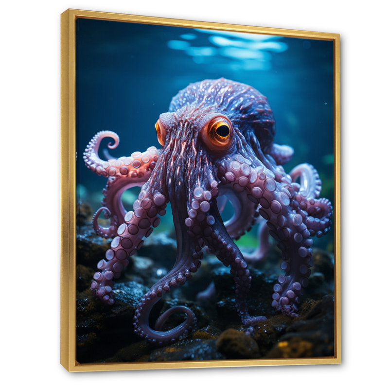 Feuille mauve Octopus Lunar Reflections I, reproduction d'art sur toile, H 20 po x l 12 po x P 1 po, Cadre flottant doré