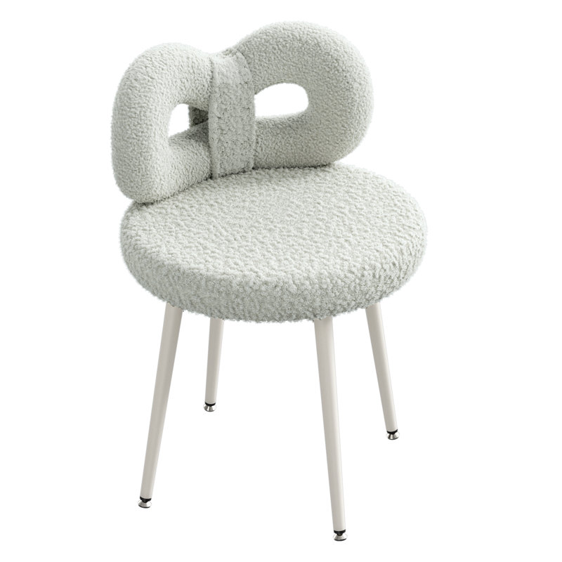Vanity Chair With Back 17.7 Wide, Pink/Beige, White