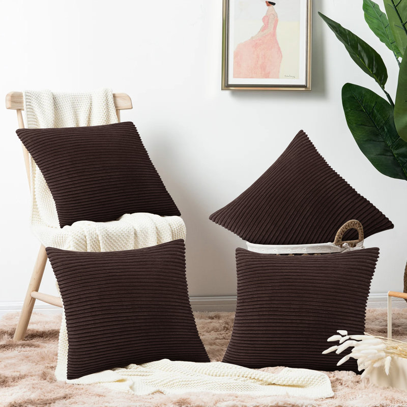Shadwell Striped Square Scatter Crushed Velvet Cushion Cover, Coffee