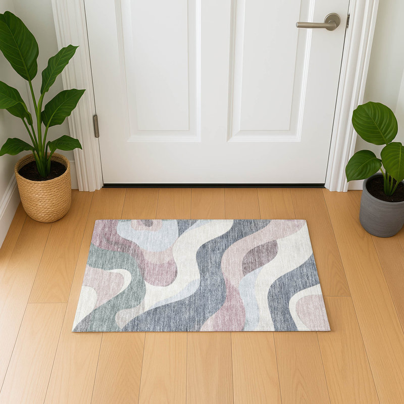 Premium Machine Washable Mayfield AMF2186 swirls Rug, 1'8" x 2'6", Blush