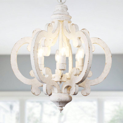 Farmhouse 6-Light Wood Chandelier Chic Crown Design Pendant Light For Living Room