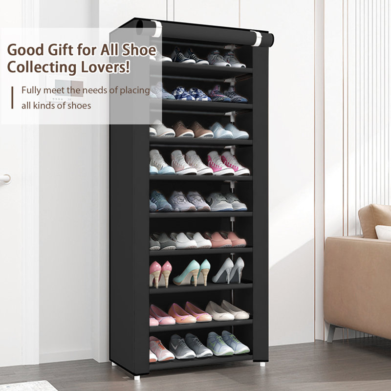 Range-chaussures simple non tissé 10 couches Rebrilliant - noir 60 * 30 * 160 cm (23,62 po x 11,81 po x 62,99 po)