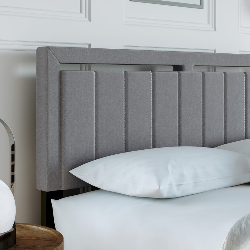 Base de lit tapissier Senata Linen, Gris, Très grand