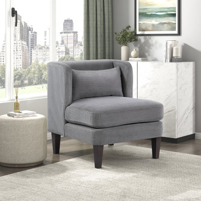 Chaise d'appoint moderne et contemporaine de 27,5 po Elodie avec revêtement en velours côtelé, coussin de siège réversible, ressorts ensachés en mousse haute densité