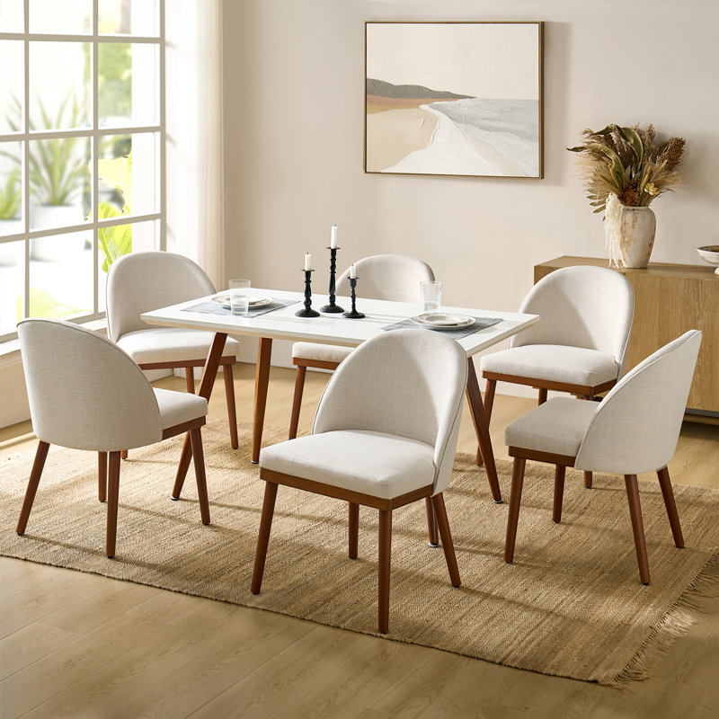 Kanalu Modern Dining Chair Set with Solid Wood Legs, Beige, 6