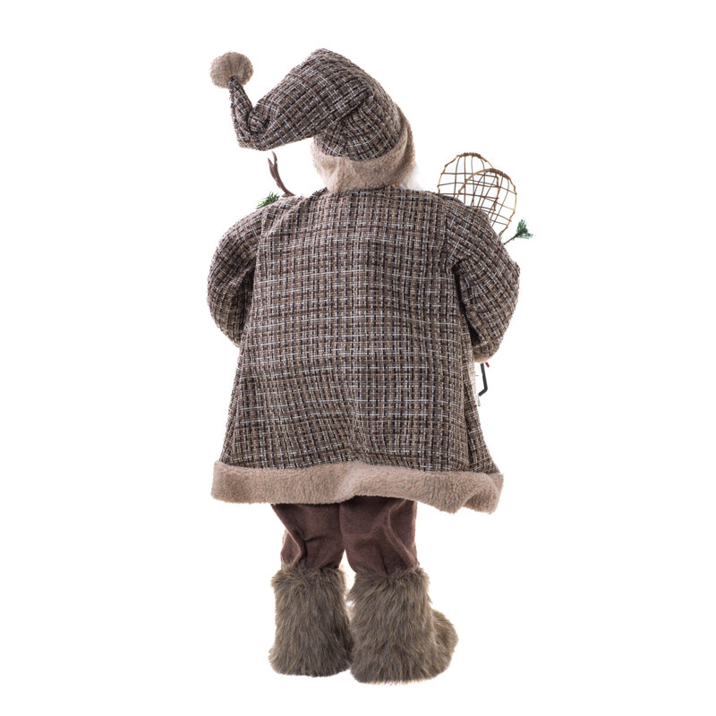 Père Noël Woodsy brun et vert en tissu portant une jaquette tressée