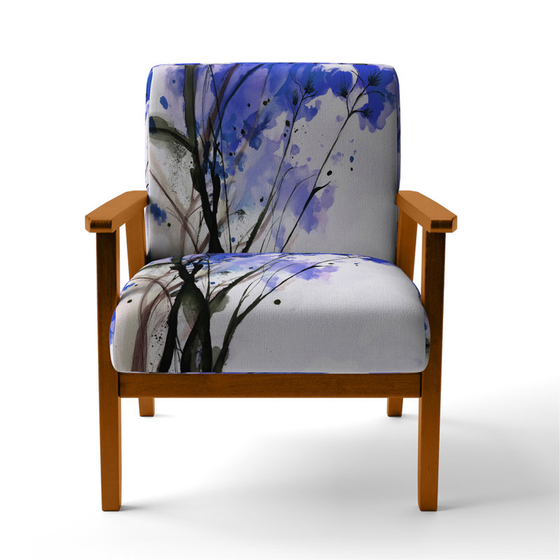 Fleurs orange abstraites - Fauteuil d'appoint rembourré traditionnel, Bleu / noir / blanc, Brun