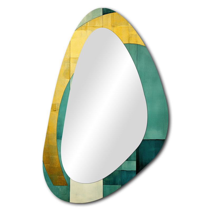 Emerald And Golden Arches I - Abstract Shapes Modern Asymmetrical Decorative Wall Mirror