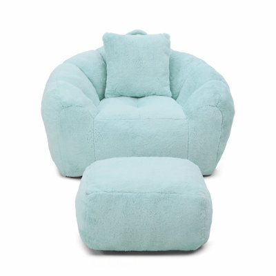 Giant Bean Bag Chair with Footstool, Oversized Faux Fur Shell-Shaped Sofa for Comfort and Style in Any Room