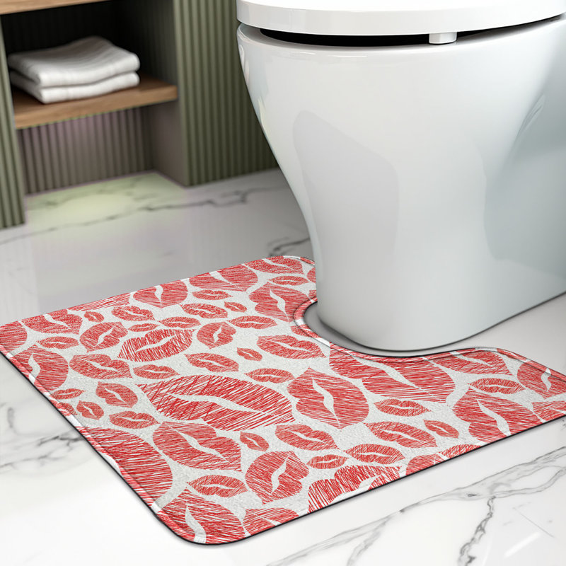  Tapis de salle de bain romantique en U avec vermillon 20 po et blanc