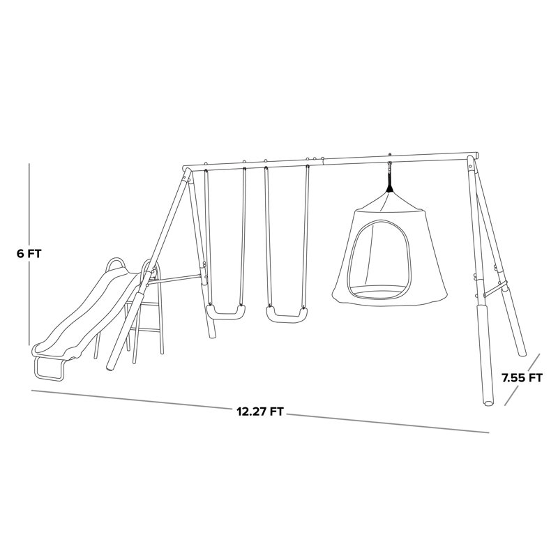 Blue Metal Swing Set with LED Swings and Wave Slide