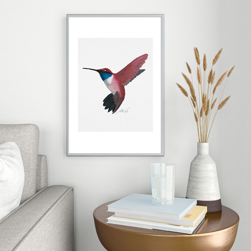 mele_artanddesign, Colibri rouge, reproduction d'art encadrée en métal, H 19 po x l 13 po, Argent