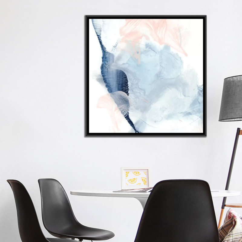 "Indigo & blush II" par Ethan Harper, reproduction d’art, Pas de tapis, H 37 po x l 37 po x P 1,5 po, Toile avec cadre noir