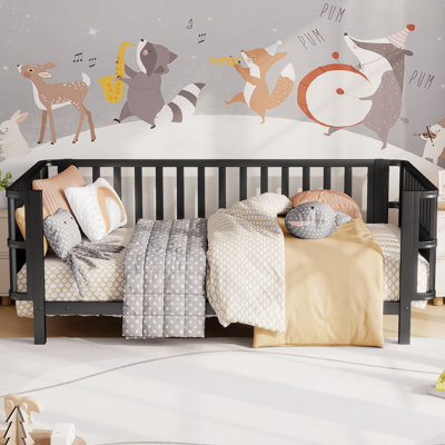 Lit plateforme simple en métal avec rails pour enfants, lit double profil bas pour garçons et filles, structure noire robuste