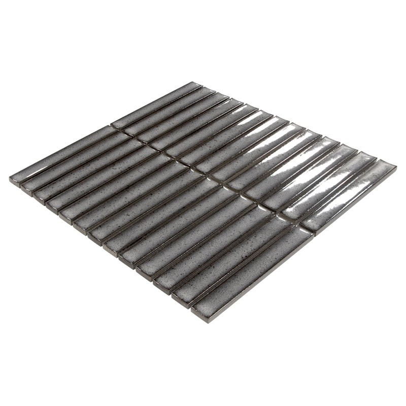 12" x 12" Stacked Glossy Kit Kat Finger Porcelain Floor & Wall Mosaic Tile, Gray