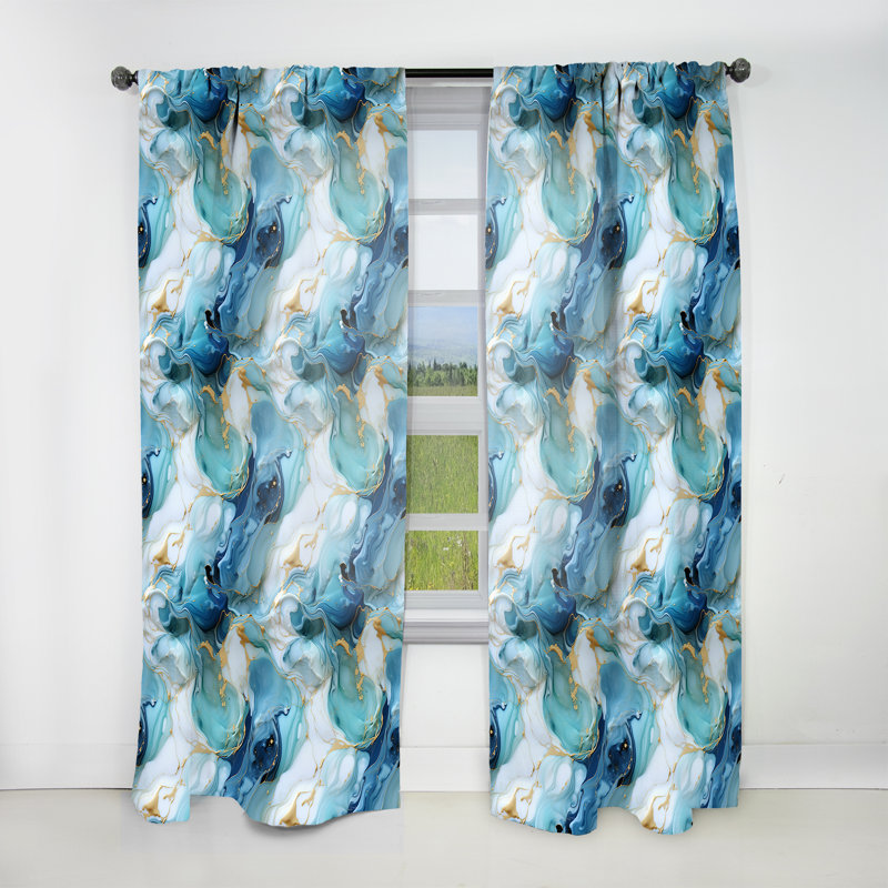 Rideau en velours glamour Coastal Blue Elegant Marble Shore III - obscurcissant - 1 panneau, L 52 po x L 108 po