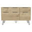 Commode double, quatre tiroirs, plateau supérieur, pieds en épingle à cheveux, chêne clair