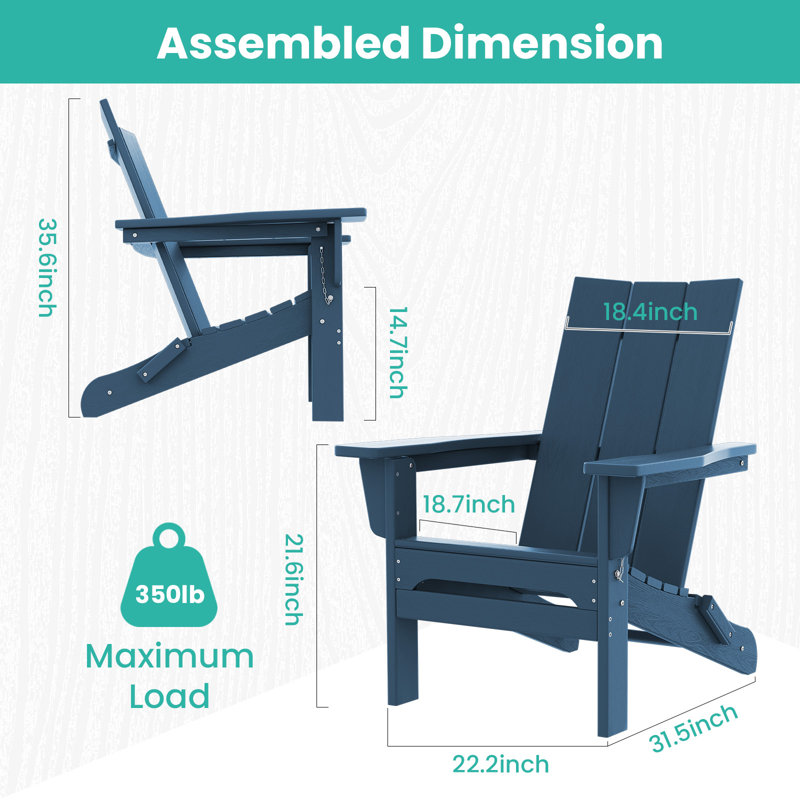 Chaise Adirondack pliante Bruce HDPE, Bleu