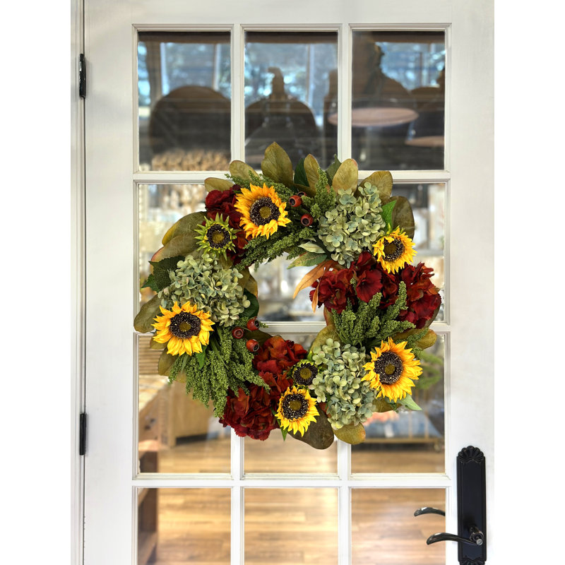 26" Sunflower and Hydrangea Fall Wreath