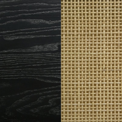 Très grand lit en rotin oriental tissé noir et naturel Anser