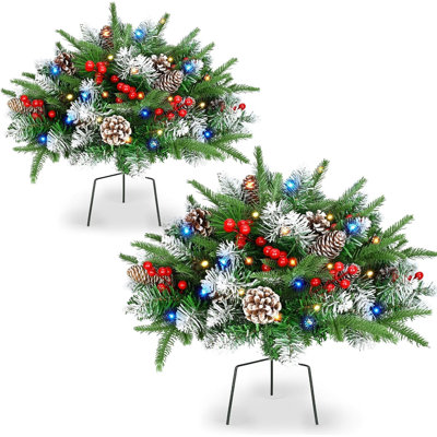 Ensemble de 2 arbres de Noël pré-éclairés de 21 po avec télécommande, buissons de jardin à DEL, remplisseurs d'urne de Noël pour le jardin de la véranda