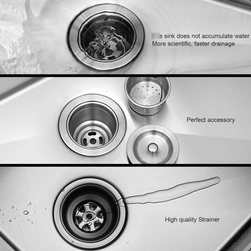 Évier de cuisine encastré en acier inoxydable de 15 po de profondeur de 15 po de calibre 18, drainage en douceur avec guide en forme de X, revêtement épais pour la prévention de la condensation, coussin de réduction du bruit de 3 m, avec drain