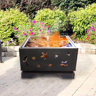 Foyer carré 26 po avec barbecue, foyer extérieur au bois avec tisonnier