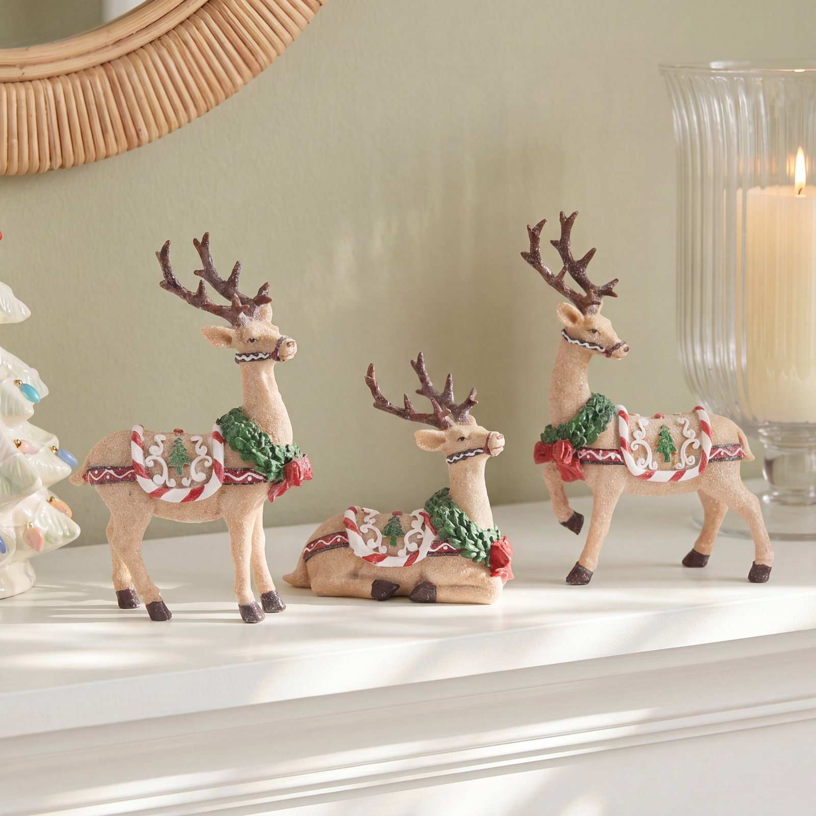 Glittered Holiday Deer Figurine (Set of 3)