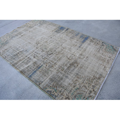 Elegant Beige Persian Wool Rug, 61.4x92.9 Inch Patchwork Area Rug