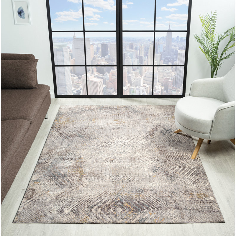 Mariandi Fulton - Tapis moderne gris à motif de chevrons d'aspect vieilli, Rectangle 10' x 13'2"