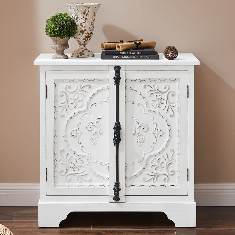 Delkeith Retro Solid Wood 2 Door Storage Accent Cabinet, White