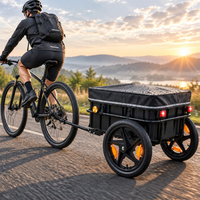 2-in-1 Bike Cargo Trailer Pushcart, Bicycle Trailer with Removable Cargo Box & Waterproof Cover, Steel Frame Utility Wagon with Tow Hitch & Push Handle for Groceries, Gear & Pets, Black