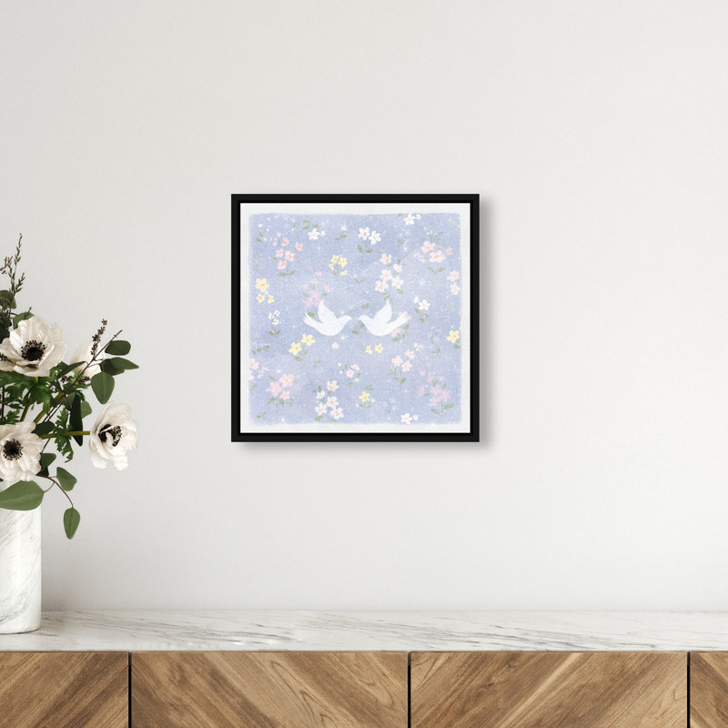 Love Doves Print by Oliver Gal, 13"H x 13"W, Black Floater Frame