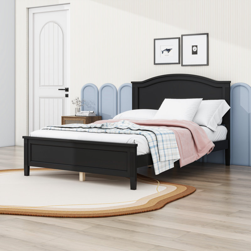 Platform Bed with Headboard, Black, Full