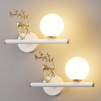 Ensemble de 2 appliques murales Modernes en or avec abat-jour globe en verre pour éclairage mural intérieur pour chambre à coucher, salon, escalier, escalier