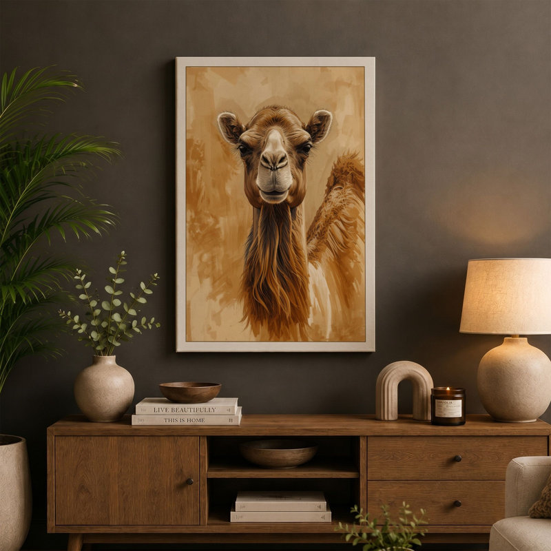 Camel Study Boho - Wrapped Canvas, 36x24 - 91.4 x 61.0 cm, Ochre Border