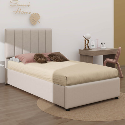 Side Lift-Up Storage Twin Bed, Featuring A Hydraulic Linen Upholstered Frame
