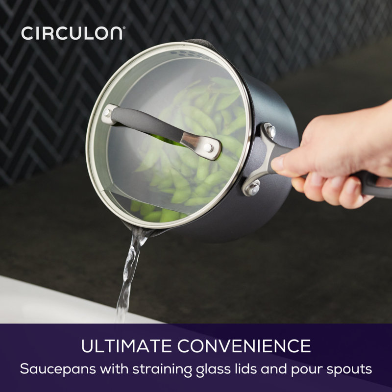 Circulon A1 Series with Scratchdefense Technology Nonstick Induction Straining Sauce Pan with Lid, 2 qt.